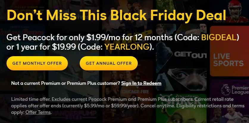 Peacock is having a Black Friday sale for $1.99/month (or $19.99 annually)  (regularly $5.99/$59.99) - The Stadium Wall - Two Bills Drive